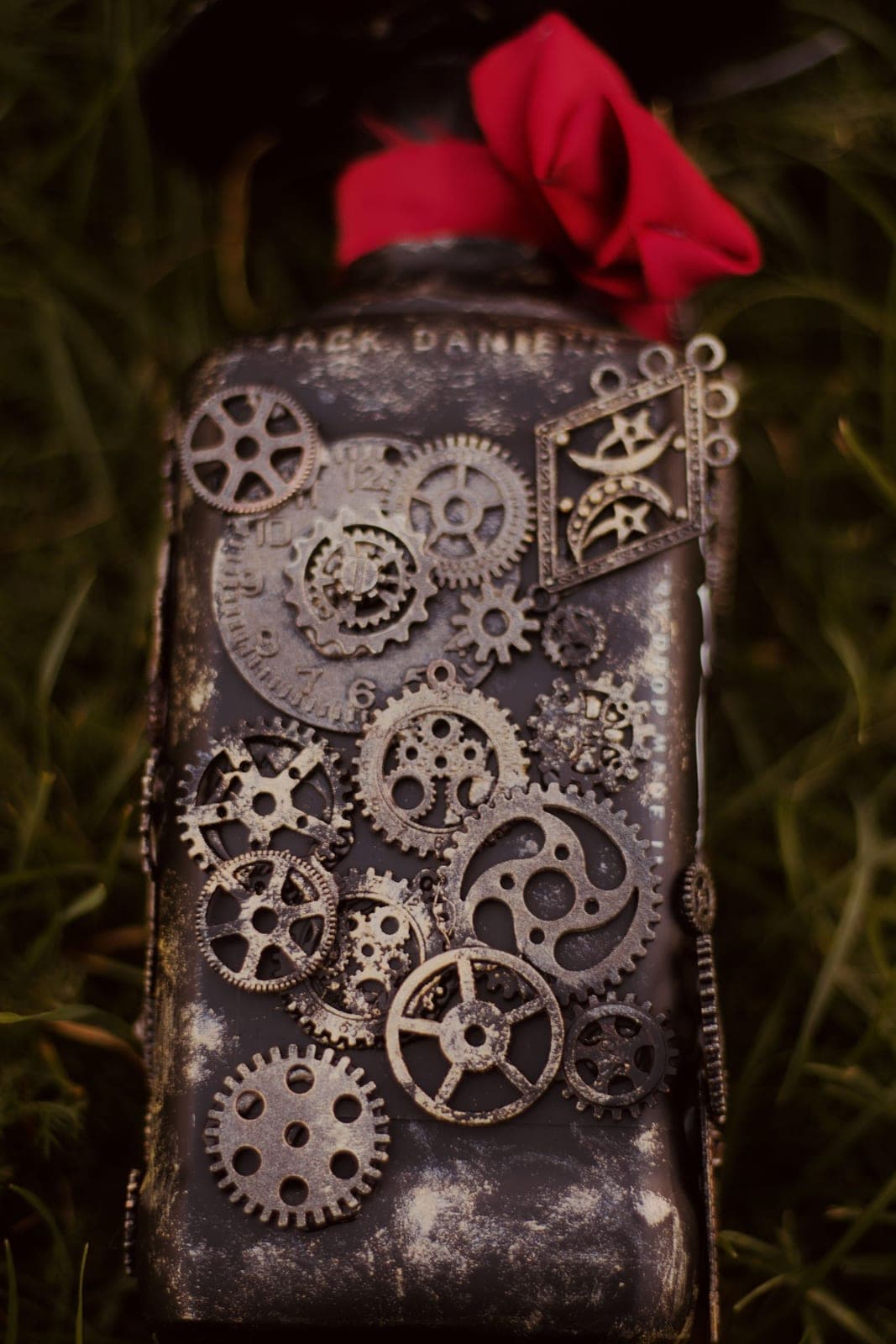 The Steampunk Gentleman: a brass emblem in the gears